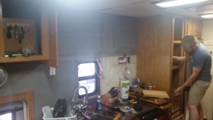 Upper cabinets gone, starting to halve pantry cabinet.